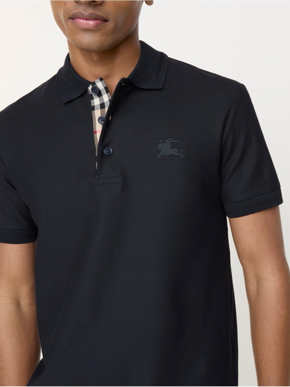 Burberry Mens Large Navy Blue Check Placket Cotton Polo Shirt Gift Box